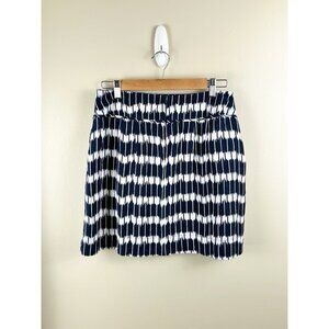 LOFT Blue & White Linen Blend Skirt with Pockets Ikat Print Sz 8P Lined Pockets‎